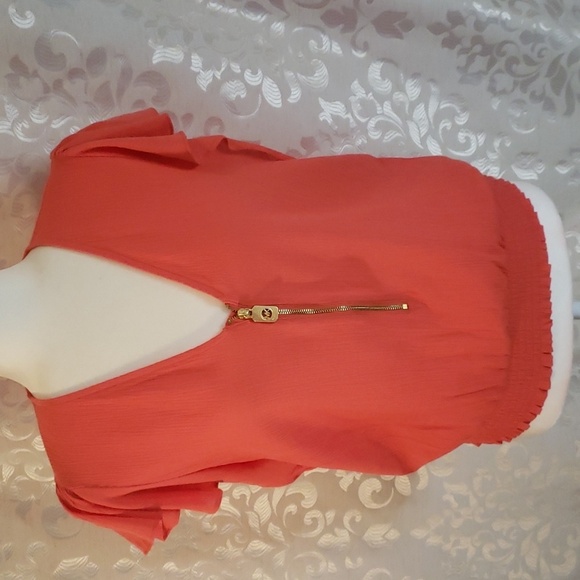 Michael Kors Bright Orange Zip Front Flutter Sleeve Top - Picture 1 of 6